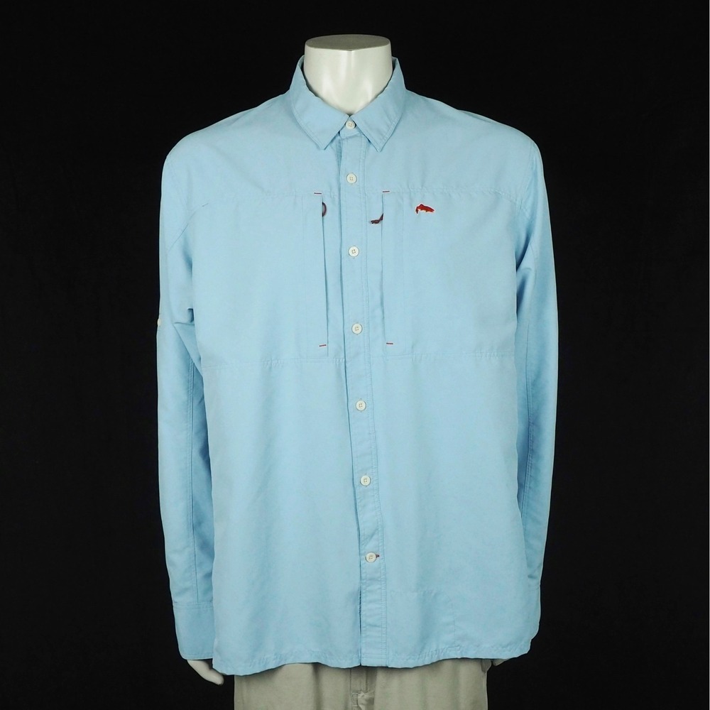 Simms Fishing Products Button Down Shirt Mens XL Blue Vented Outdoor Pockets